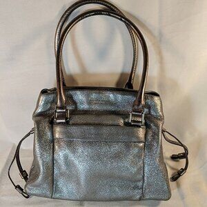Kate Spade Silver Metallic Handbag Purse Shoulder Leather 2 Strap Sparkly Shiny